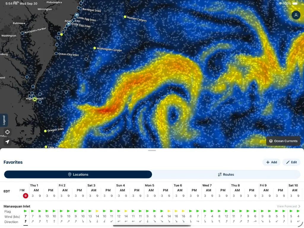 Ocean currents forecast on iPad