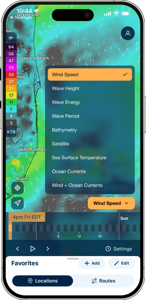 Chart layers for wind, waves, and ocean data